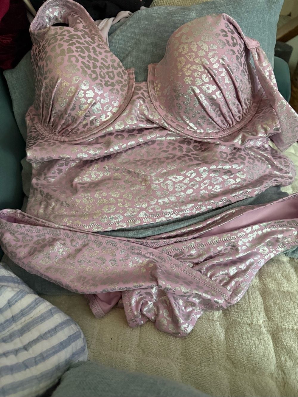 PINK Victoria's Secret Pink Metallic Leopard Print Bikini Set